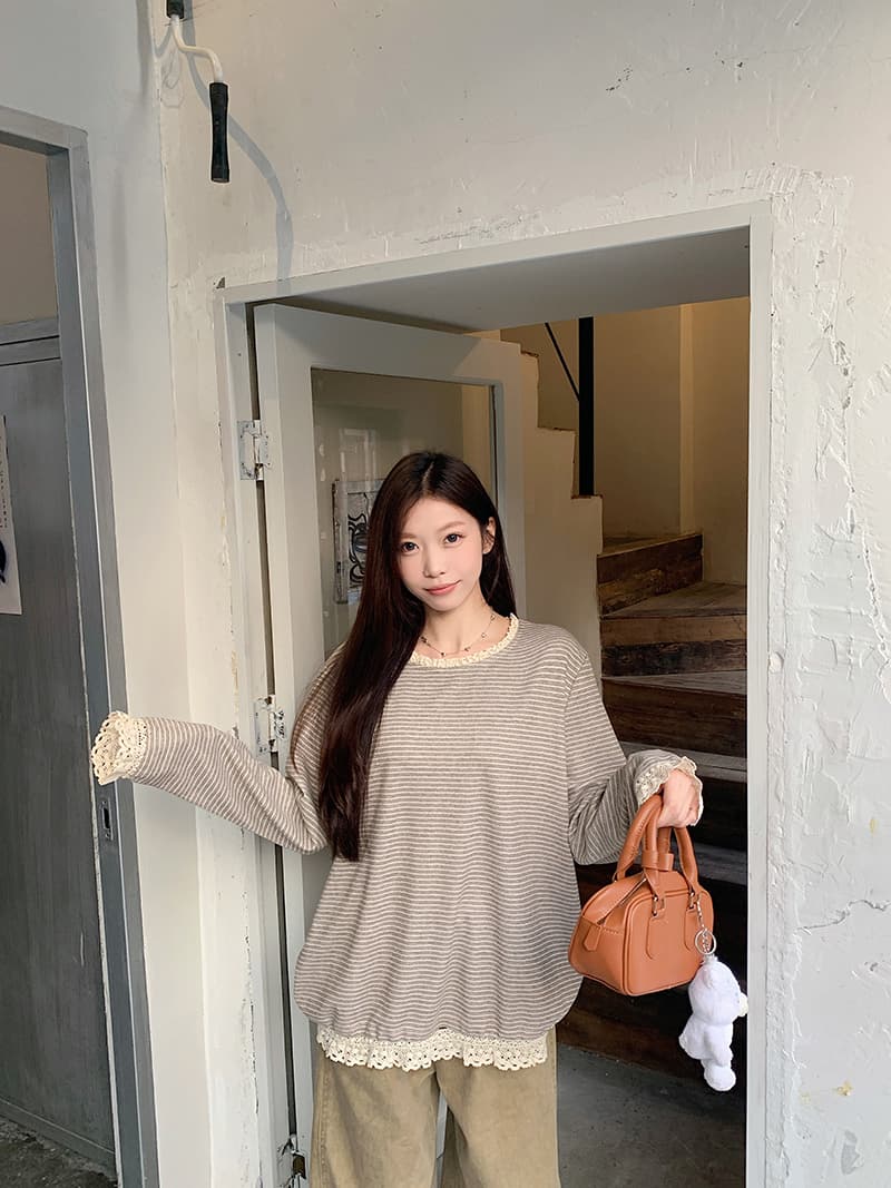 실사 특별 가격 280 그램 모조 캐시미어 긴팔 티셔츠 기본 셔츠 여성 의류 얇은 스타일 레이스 레이스 봄 가을 라운드 넥 맨위 상세 이미지 21