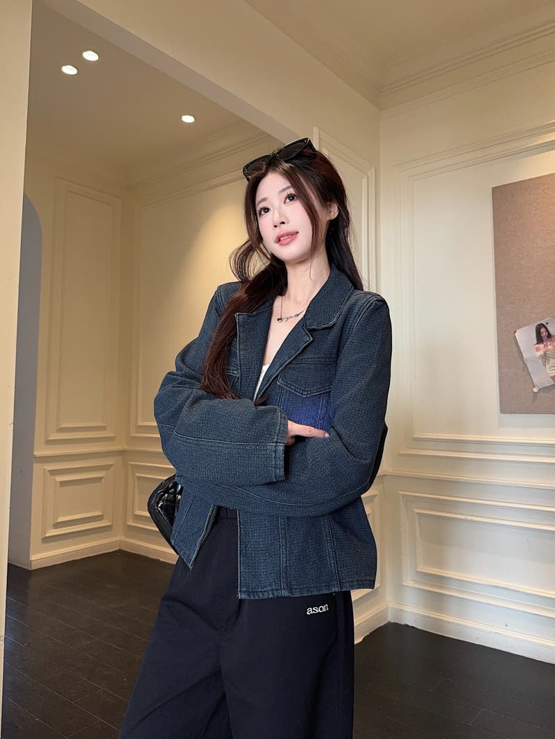실사 정가 폴로 칼라 주머니 긴팔 마 오래된 데님 여성 코트 봄 새로운 한 부서 레트로 다용도 맨위 상세 이미지 2