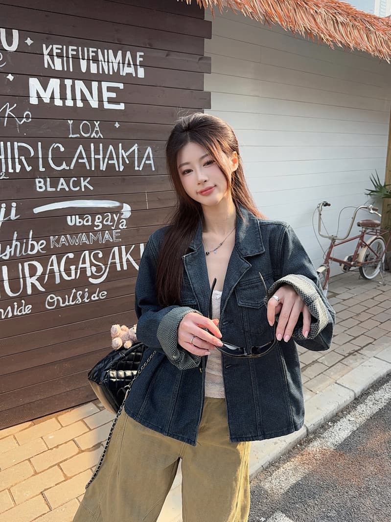 실사 정가 폴로 칼라 주머니 긴팔 마 오래된 데님 여성 코트 봄 새로운 한 부서 레트로 다용도 맨위 상세 이미지 7