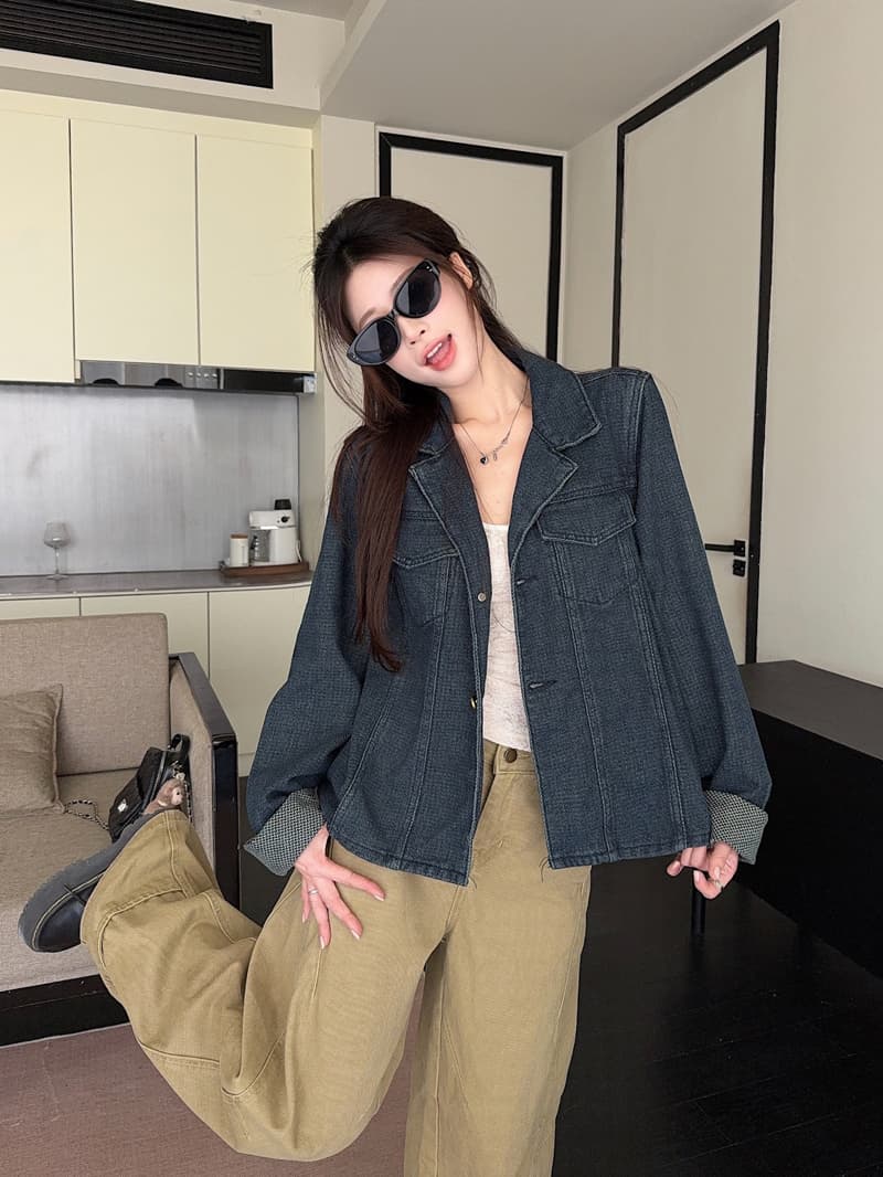 실사 정가 폴로 칼라 주머니 긴팔 마 오래된 데님 여성 코트 봄 새로운 한 부서 레트로 다용도 맨위 상세 이미지 10