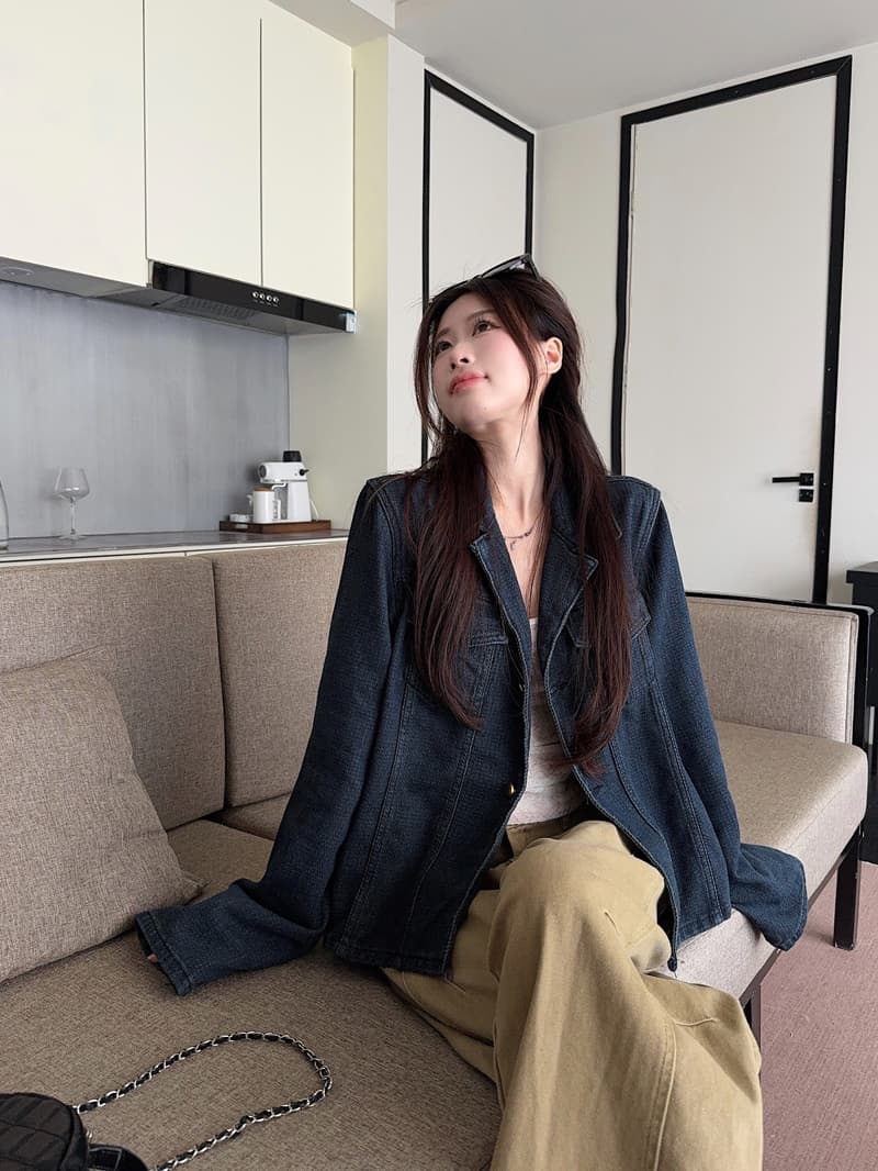 실사 정가 폴로 칼라 주머니 긴팔 마 오래된 데님 여성 코트 봄 새로운 한 부서 레트로 다용도 맨위 상세 이미지 11