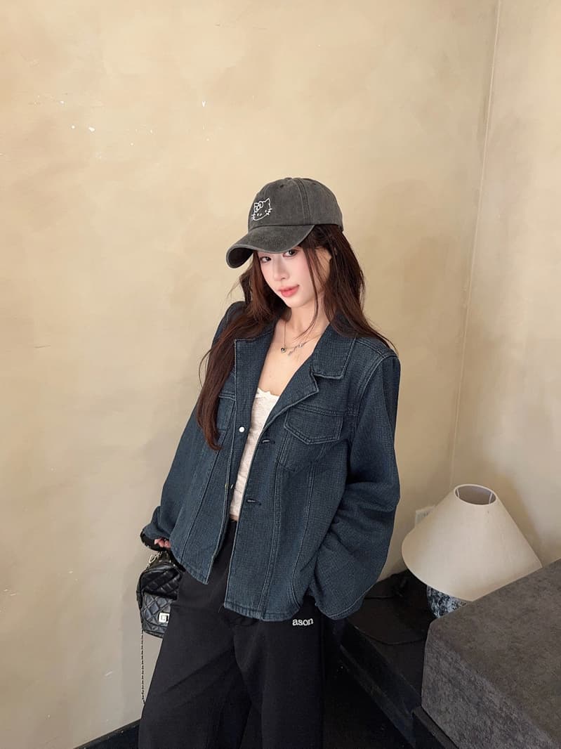 실사 정가 폴로 칼라 주머니 긴팔 마 오래된 데님 여성 코트 봄 새로운 한 부서 레트로 다용도 맨위 상세 이미지 12