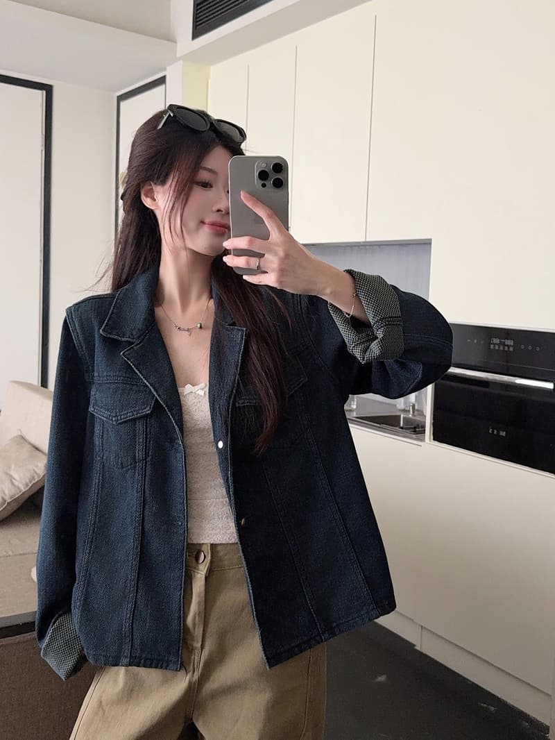 실사 정가 폴로 칼라 주머니 긴팔 마 오래된 데님 여성 코트 봄 새로운 한 부서 레트로 다용도 맨위 상세 이미지 13