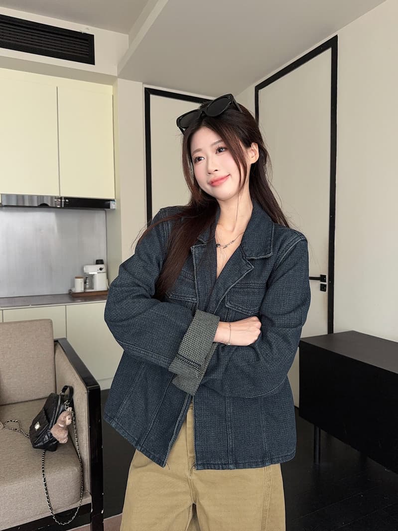 실사 정가 폴로 칼라 주머니 긴팔 마 오래된 데님 여성 코트 봄 새로운 한 부서 레트로 다용도 맨위 상세 이미지 14