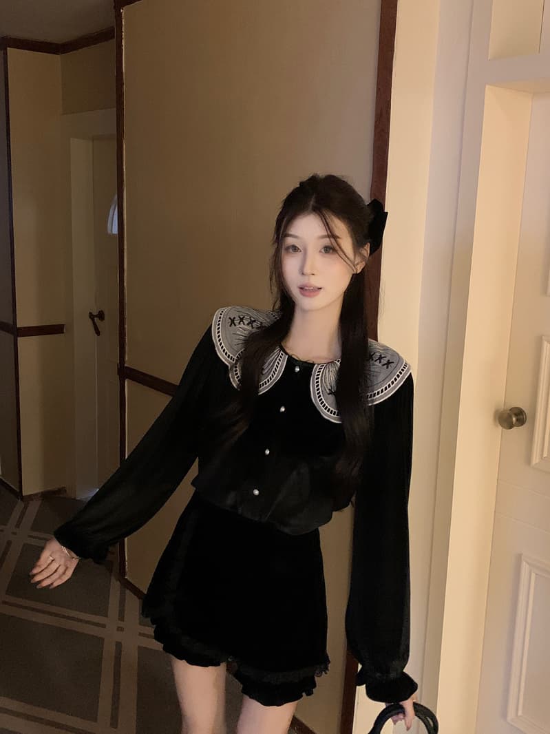 실사 정가 프랑스식 품격 디자인 센스 진주 단추 셔츠 여성 의류 2025 봄 새로운 슬림해 보이는 맨위 상세 이미지 12