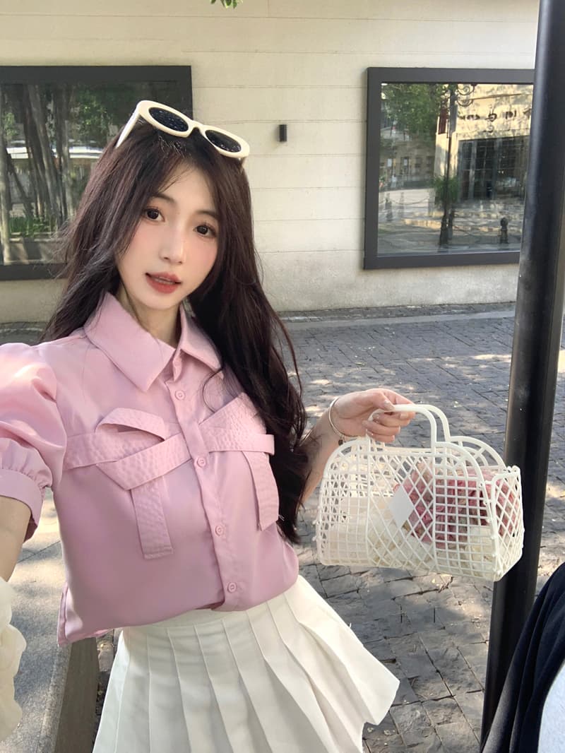 실사 정가 달콤함 나비 매듭 쇼트 스타일 맨위 여성 2026 여름 Chic POLO 칼라 거품 소매 맨위 상세 이미지 27