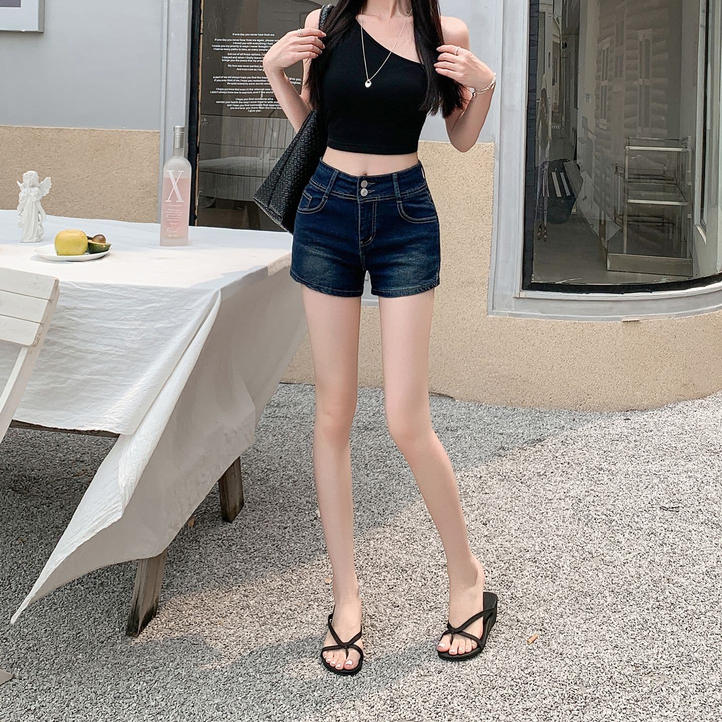 실사 정가 아메리칸 핫걸 로우 웨이스트 펭 넓적 다리 데님 반바지 여성 새로운 레트로 다용도 한 마디 타이트 스커트 뜨거운 바지 상세 이미지 8
