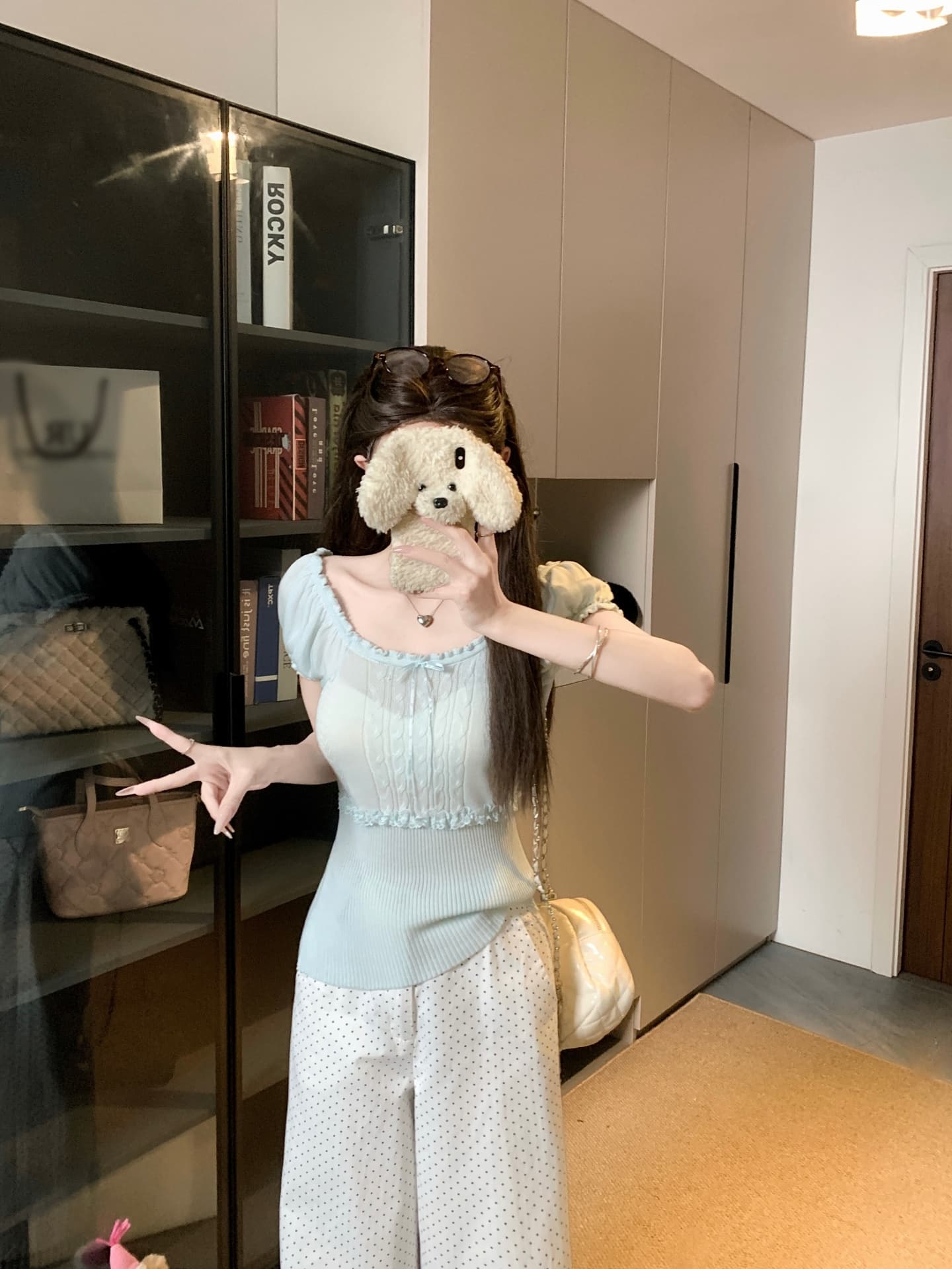 물건 가져 오기 ~까지 Daxi 하오 b03c 한 부서 여름 달콤함 레이스 패치워크 레이스 광장 칼라 다용도 니트 반팔 맨위 이미지 3