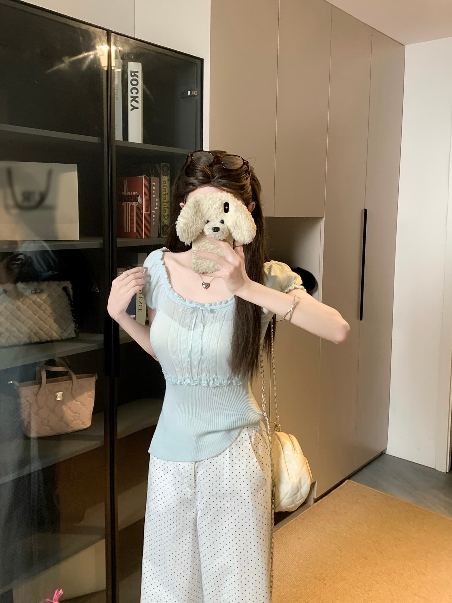 물건 가져 오기 ~까지 Daxi 하오 b03c 한 부서 여름 달콤함 레이스 패치워크 레이스 광장 칼라 다용도 니트 반팔 맨위 상세 이미지 1