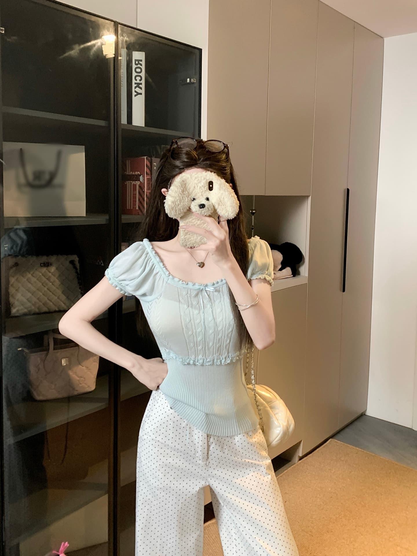 물건 가져 오기 ~까지 Daxi 하오 b03c 한 부서 여름 달콤함 레이스 패치워크 레이스 광장 칼라 다용도 니트 반팔 맨위 상세 이미지 3