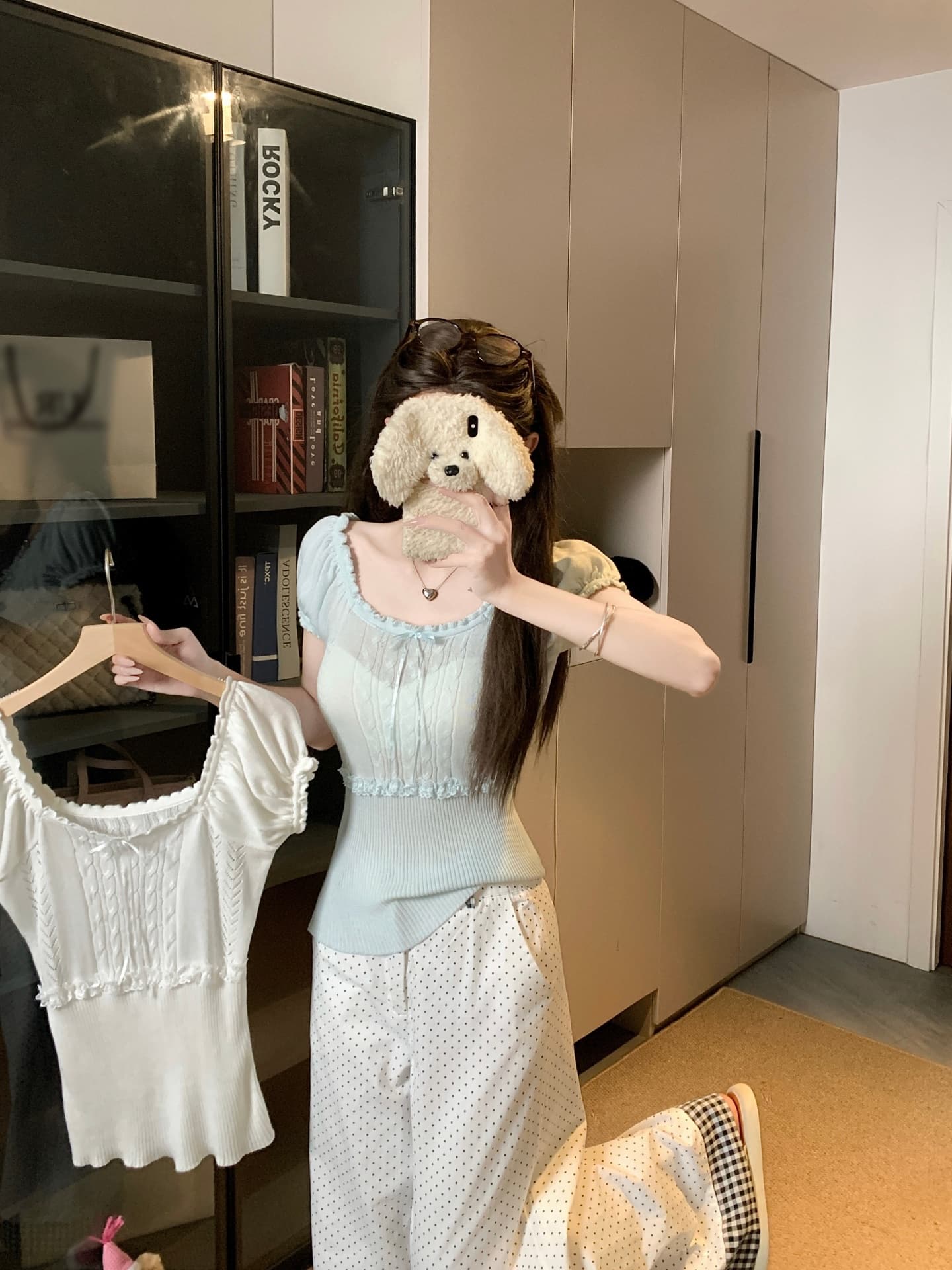 물건 가져 오기 ~까지 Daxi 하오 b03c 한 부서 여름 달콤함 레이스 패치워크 레이스 광장 칼라 다용도 니트 반팔 맨위 상세 이미지 9