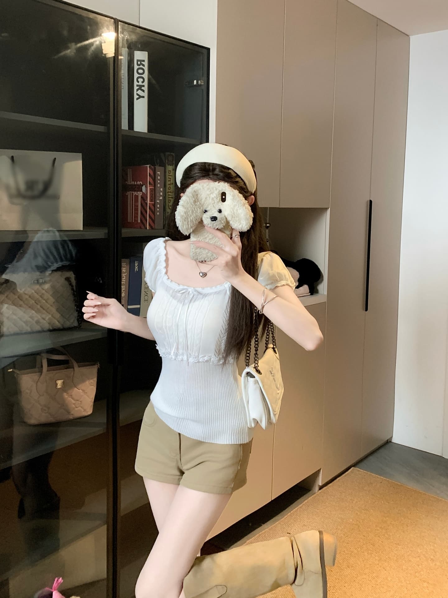 물건 가져 오기 ~까지 Daxi 하오 b03c 한 부서 여름 달콤함 레이스 패치워크 레이스 광장 칼라 다용도 니트 반팔 맨위 상세 이미지 14