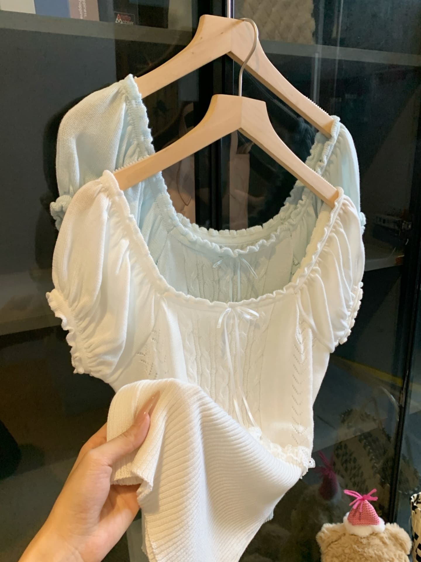 물건 가져 오기 ~까지 Daxi 하오 b03c 한 부서 여름 달콤함 레이스 패치워크 레이스 광장 칼라 다용도 니트 반팔 맨위 상세 이미지 22
