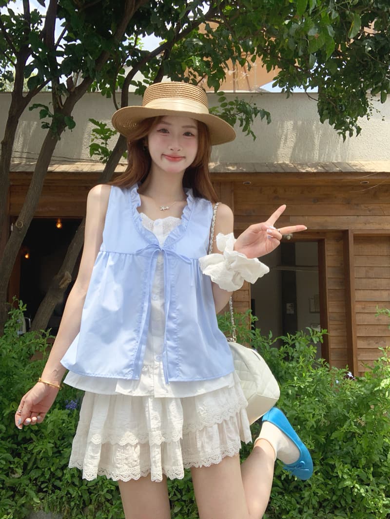 실사 정가 한 부서 달콤함 민소매 여성 셔츠 여름 Chic 디자인 센스 프릴 페이크 레이어드 맨위 상세 이미지 2