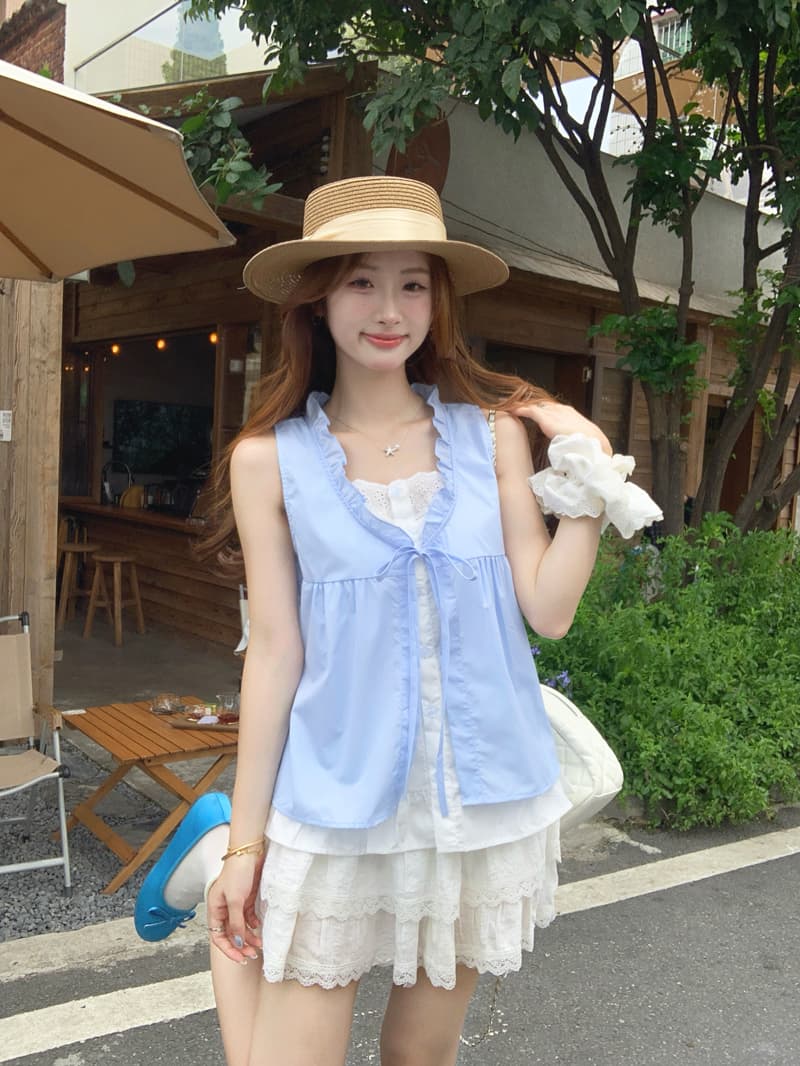 실사 정가 한 부서 달콤함 민소매 여성 셔츠 여름 Chic 디자인 센스 프릴 페이크 레이어드 맨위 상세 이미지 8