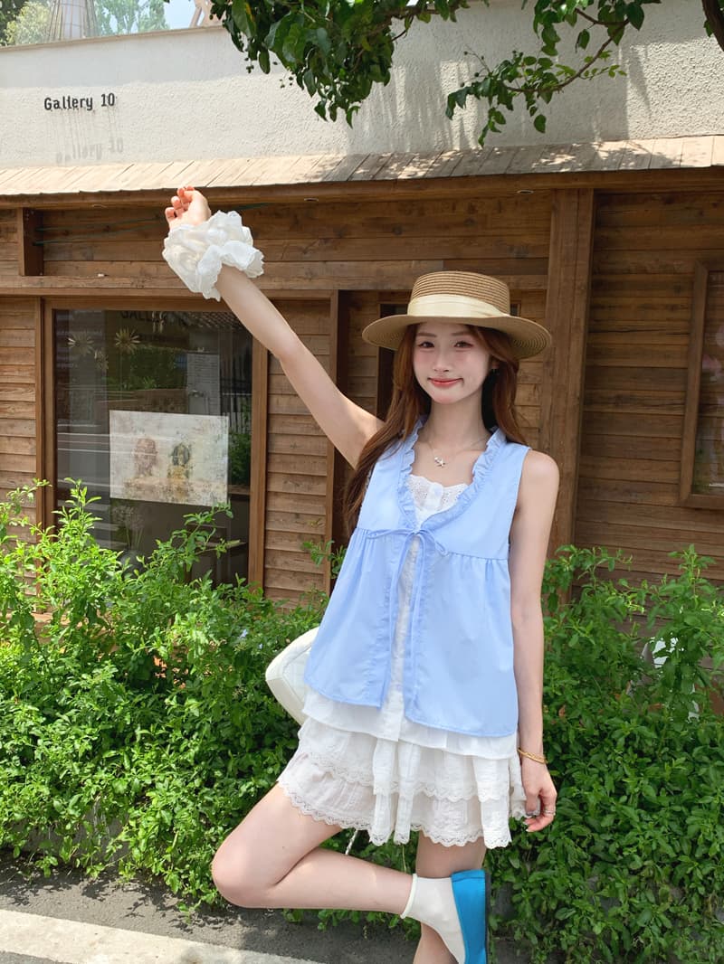 실사 정가 한 부서 달콤함 민소매 여성 셔츠 여름 Chic 디자인 센스 프릴 페이크 레이어드 맨위 상세 이미지 9