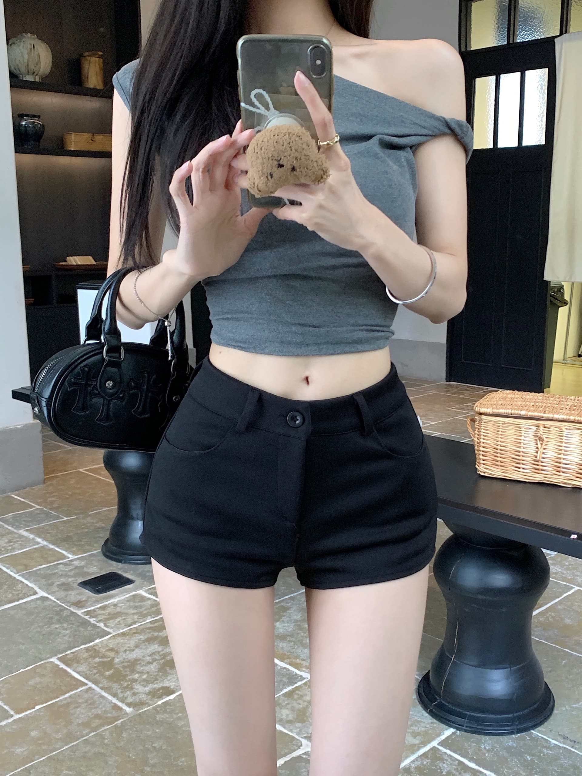 실사 검정색 섹시함 핫걸 로우 웨이스트 초단 캐주얼 바지 여름 다용도 몸매 가꾸기 슬림해 보이는 펭 넓적 다리 타이트 스커트 핫 바지 상세 이미지 25