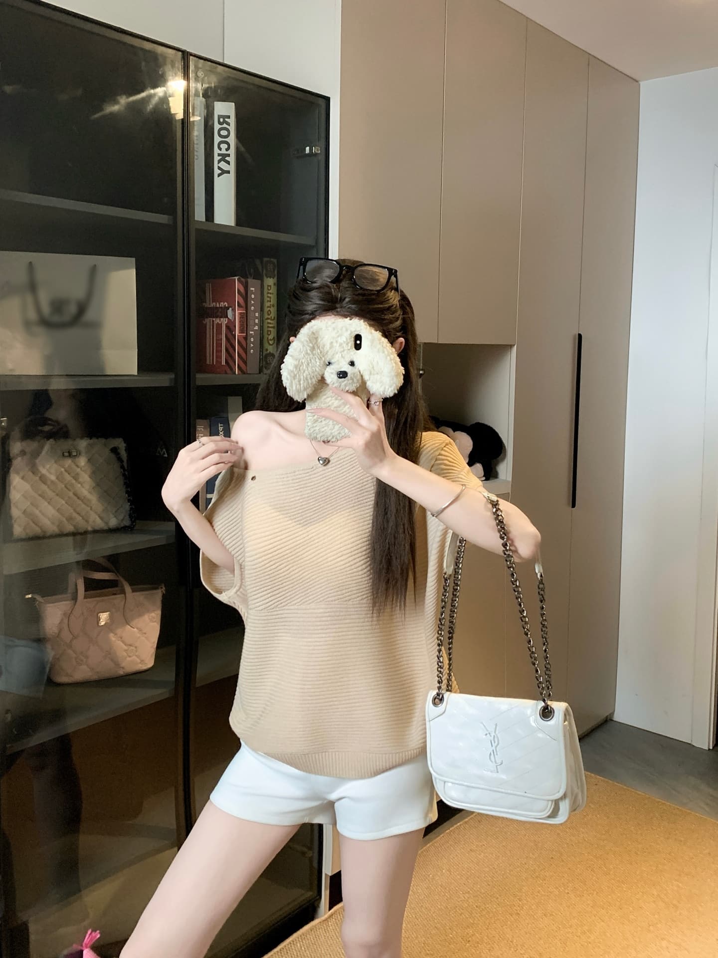 물건 가져 오기 ~까지 Daxi 하오 b03c 2026 년 여름 새로운 비스듬한 칼라 배트윙 소매 둘 착용 슬림해 보이는 니트 작은 셔츠 상세 이미지 2