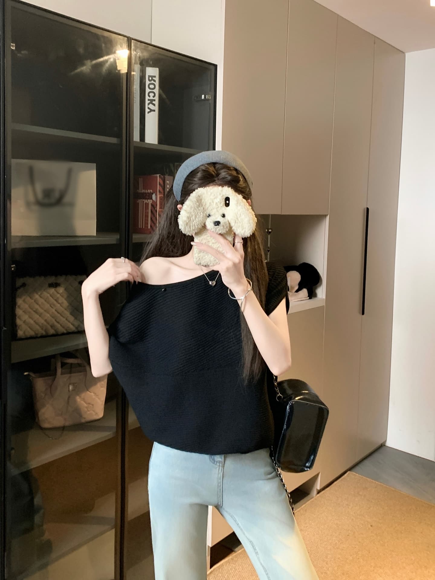 물건 가져 오기 ~까지 Daxi 하오 b03c 2026 년 여름 새로운 비스듬한 칼라 배트윙 소매 둘 착용 슬림해 보이는 니트 작은 셔츠 상세 이미지 13