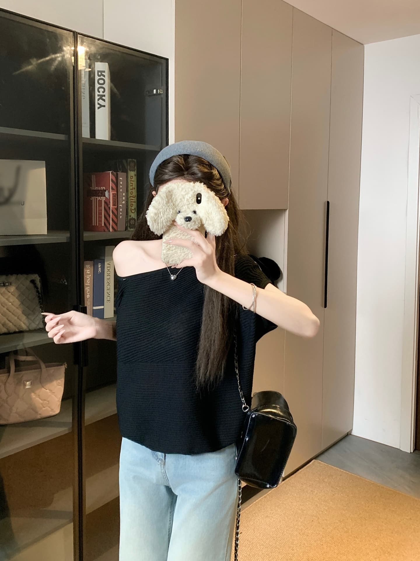 물건 가져 오기 ~까지 Daxi 하오 b03c 2026 년 여름 새로운 비스듬한 칼라 배트윙 소매 둘 착용 슬림해 보이는 니트 작은 셔츠 상세 이미지 17