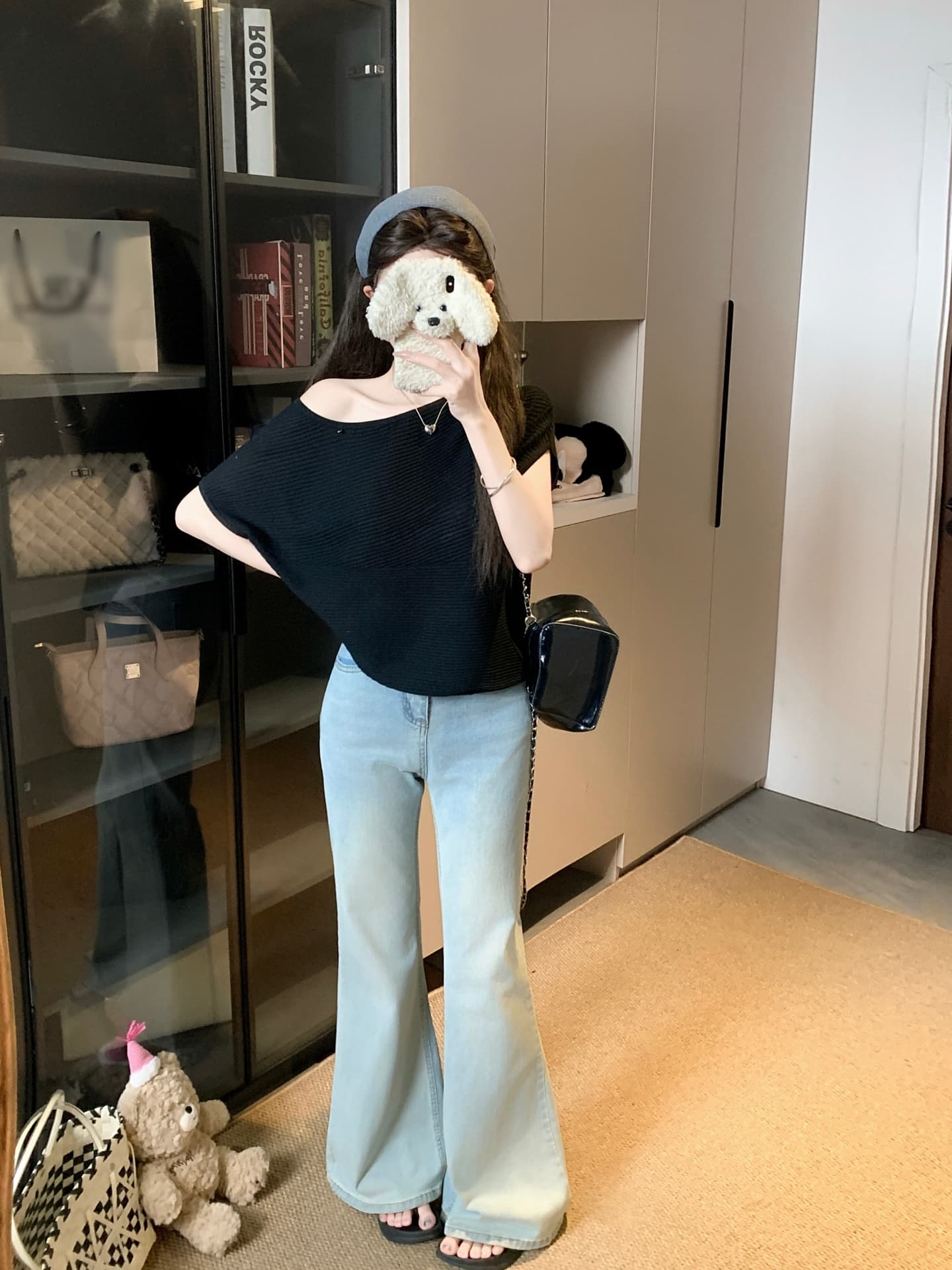 물건 가져 오기 ~까지 Daxi 하오 b03c 2026 년 여름 새로운 비스듬한 칼라 배트윙 소매 둘 착용 슬림해 보이는 니트 작은 셔츠 상세 이미지 18