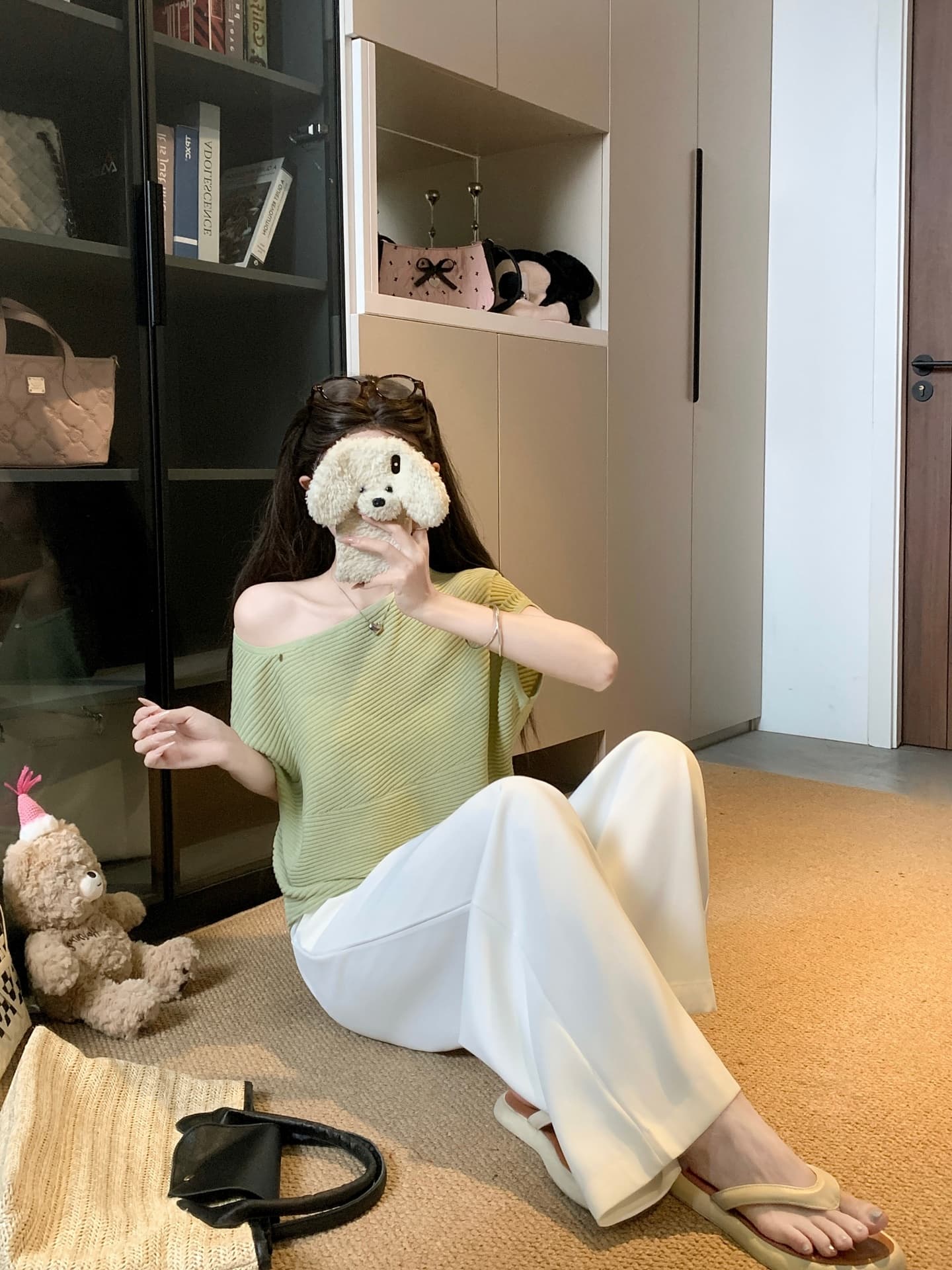 물건 가져 오기 ~까지 Daxi 하오 b03c 2026 년 여름 새로운 비스듬한 칼라 배트윙 소매 둘 착용 슬림해 보이는 니트 작은 셔츠 상세 이미지 28