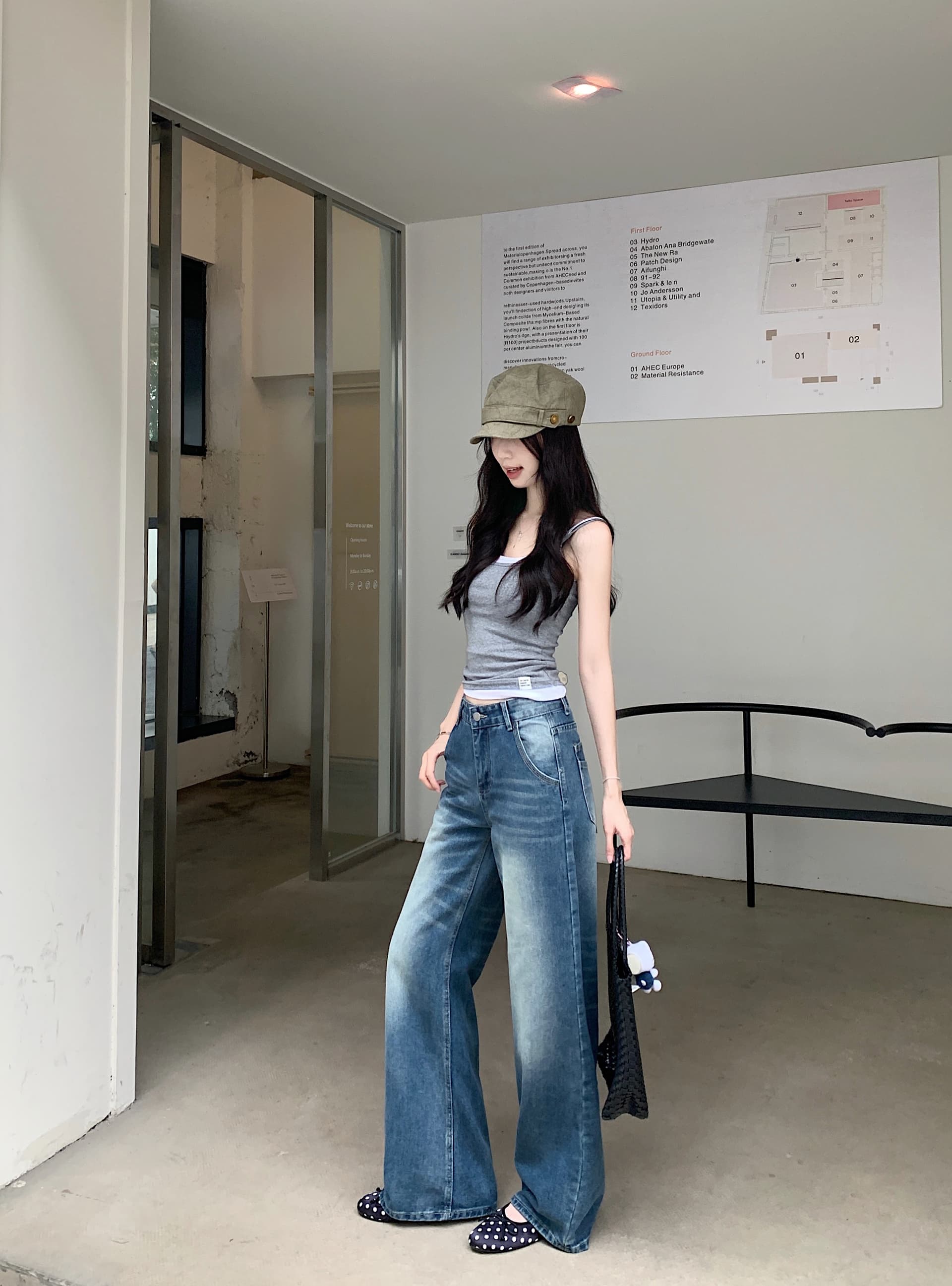 실사 아메리칸 레트로 파란색 좁은 에디션 스트레이트 청바지 여성 루즈핏 슬림해 보이는 다용도 도루 센스 바닥 청소 와이드 레그 팬츠 상세 이미지 8