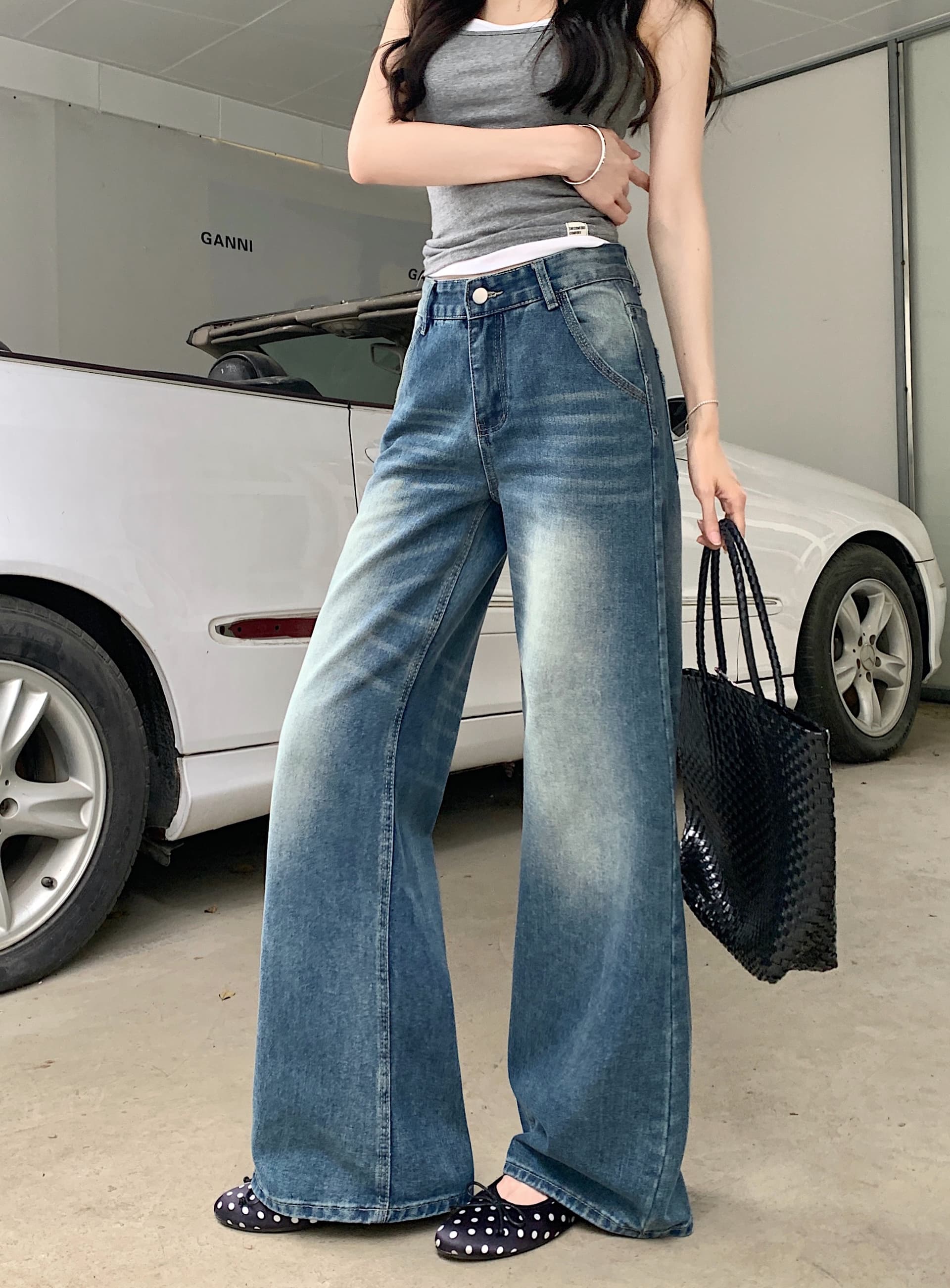 실사 아메리칸 레트로 파란색 좁은 에디션 스트레이트 청바지 여성 루즈핏 슬림해 보이는 다용도 도루 센스 바닥 청소 와이드 레그 팬츠 상세 이미지 14