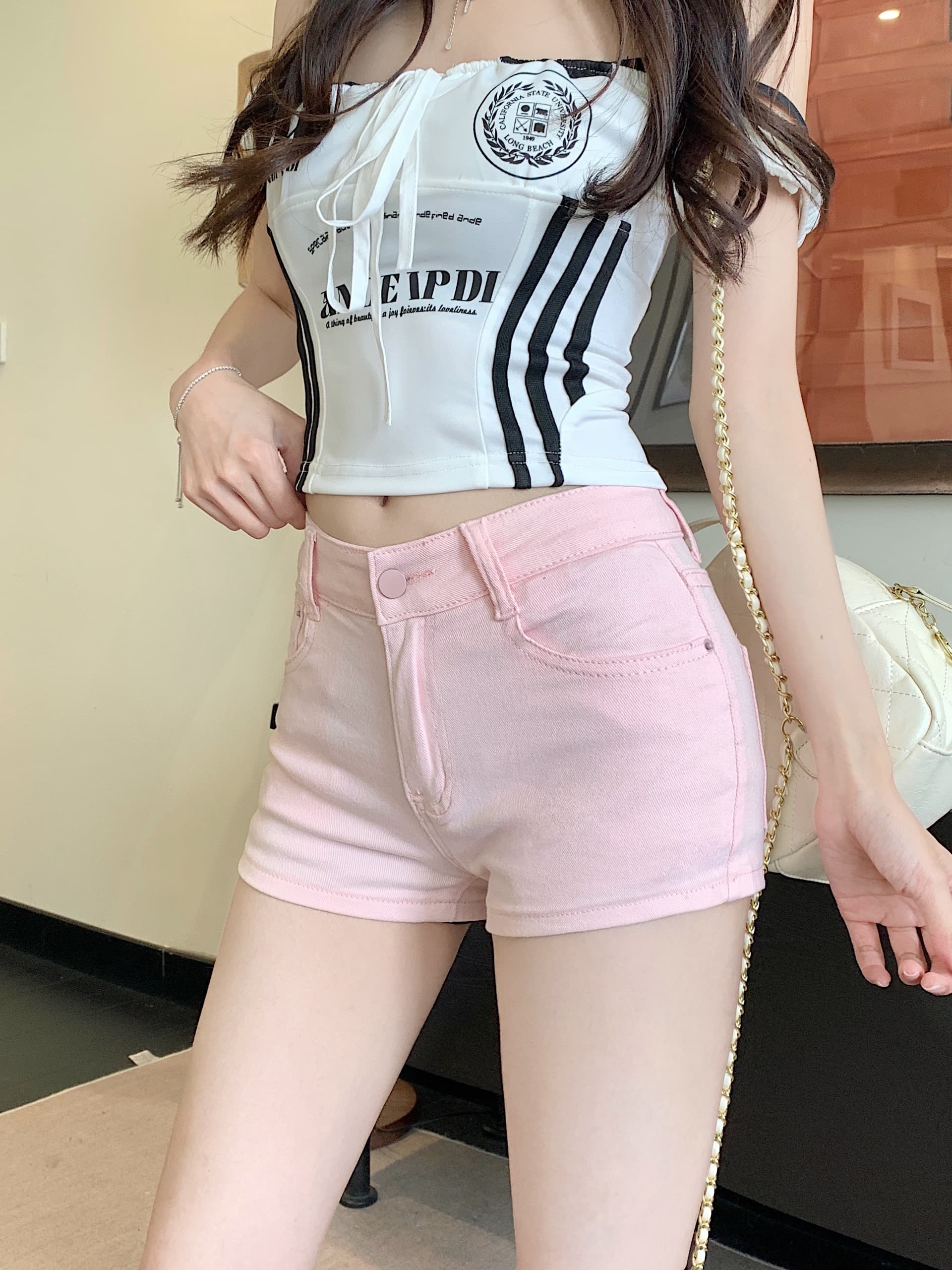 실사 아메리칸 화이트 자수 데님 반바지 여성 여름 디자인 센스 핫걸 몸매 가꾸기 타이트 슬림해 보이는 핫 바지 상세 이미지 23