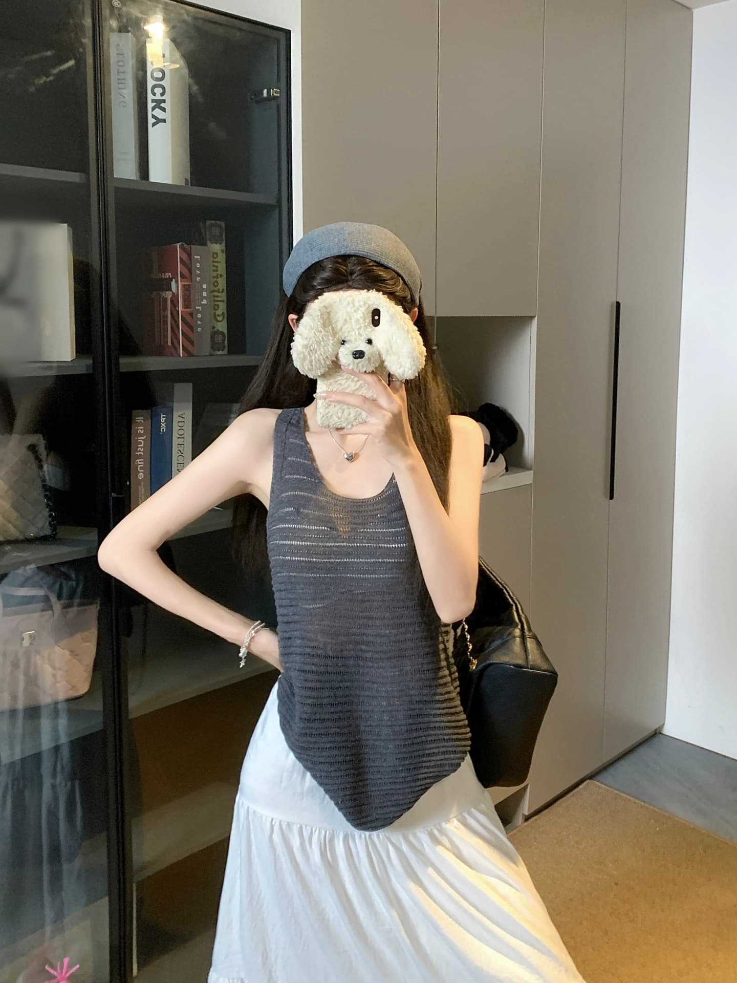물건 가져 오기 ~까지 Daxi 하오 b03c 한 부서 행침 목 홀로우 아웃 백리스 니트 조끼 여름 루즈핏 슬림해 보이는 민소매 맨위 이미지 4