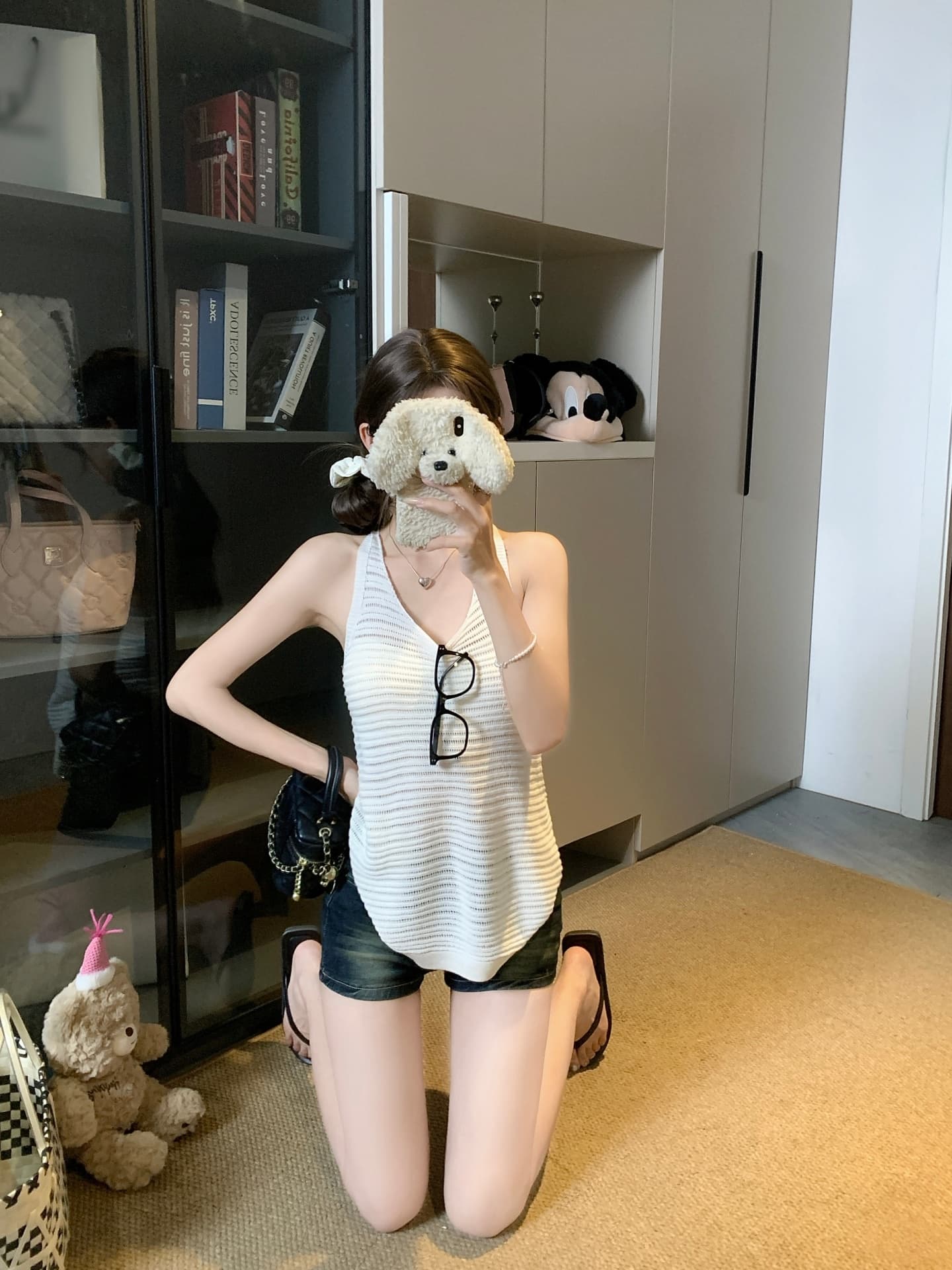 물건 가져 오기 ~까지 Daxi 하오 b03c 한 부서 행침 목 홀로우 아웃 백리스 니트 조끼 여름 루즈핏 슬림해 보이는 민소매 맨위 상세 이미지 20