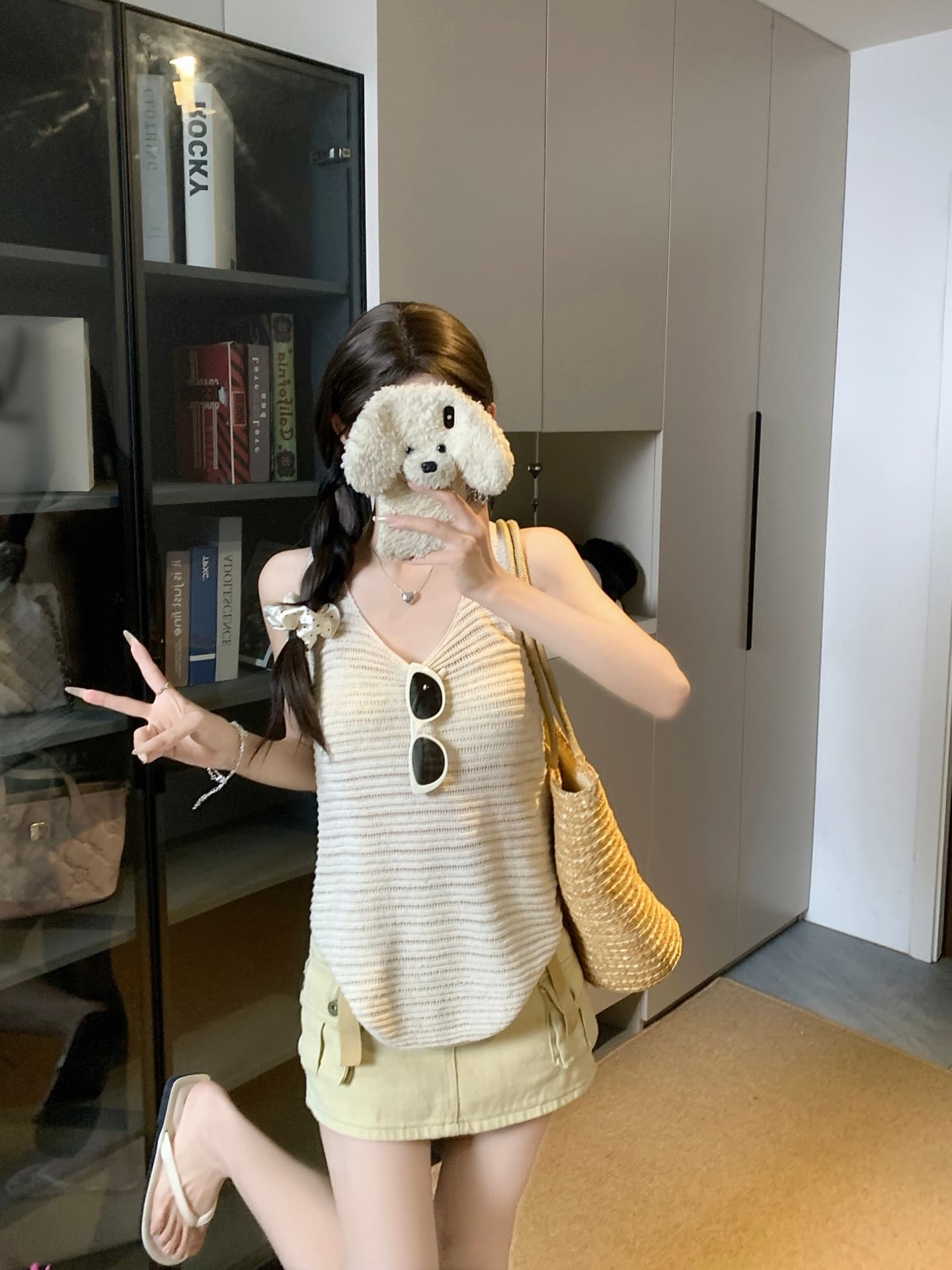 물건 가져 오기 ~까지 Daxi 하오 b03c 한 부서 행침 목 홀로우 아웃 백리스 니트 조끼 여름 루즈핏 슬림해 보이는 민소매 맨위 상세 이미지 26