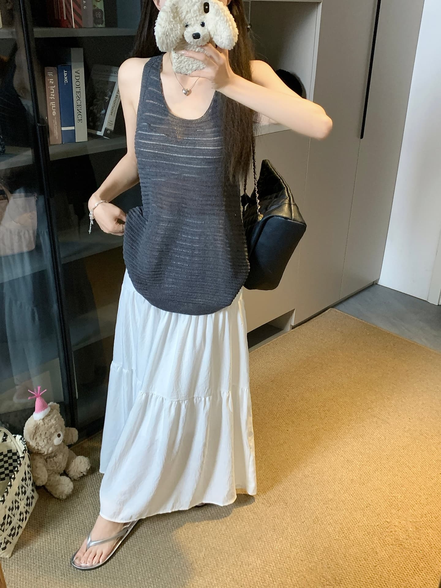 물건 가져 오기 ~까지 Daxi 하오 b03c 한 부서 행침 목 홀로우 아웃 백리스 니트 조끼 여름 루즈핏 슬림해 보이는 민소매 맨위 상세 이미지 40