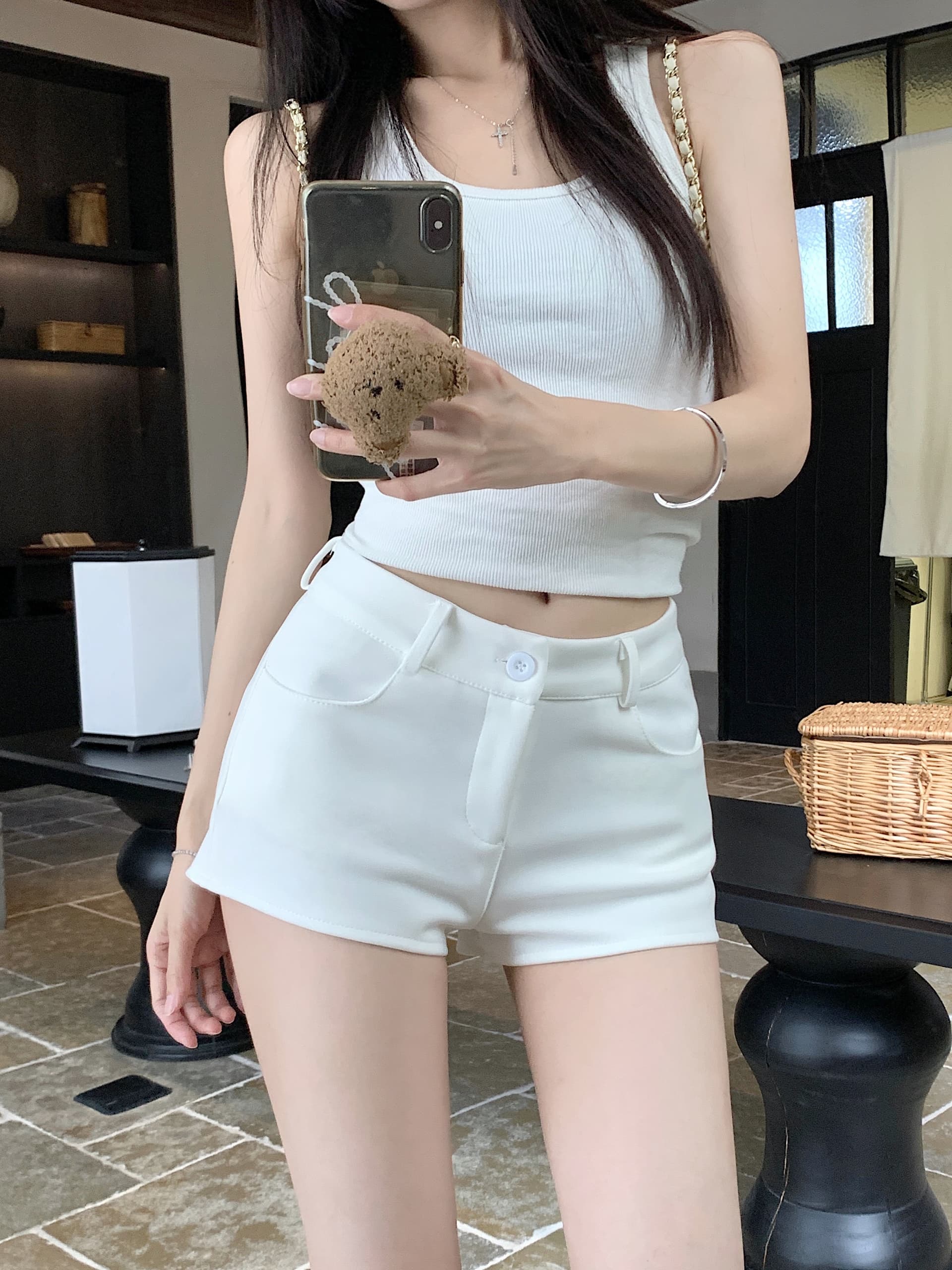 실사 검정색 섹시함 핫걸 로우 웨이스트 초단 캐주얼 바지 여름 다용도 몸매 가꾸기 슬림해 보이는 펭 넓적 다리 타이트 스커트 핫 바지 상세 이미지 9