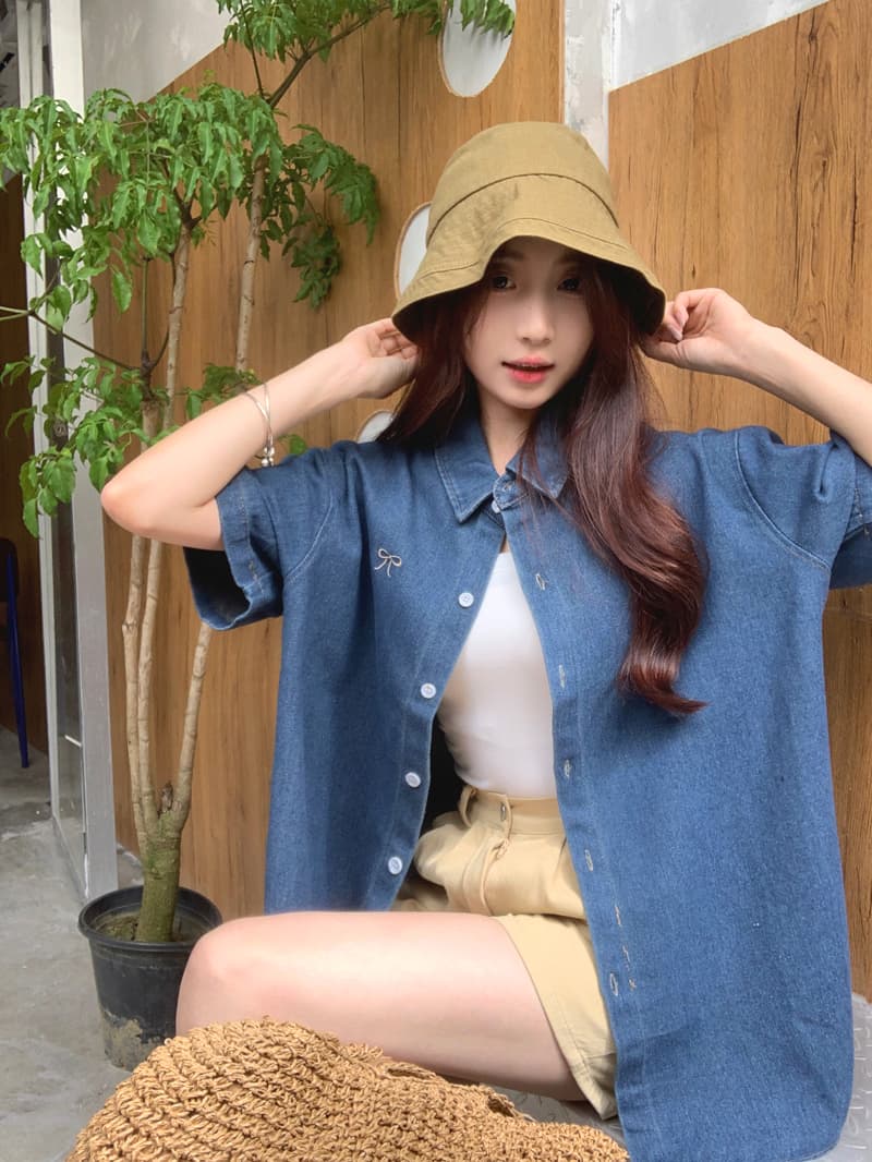 실사 정가 레트로 캐주얼 나비 매듭 자수 여성 셔츠 2026 새로운 POLO 칼라 5 점 소매 맨위 상세 이미지 18