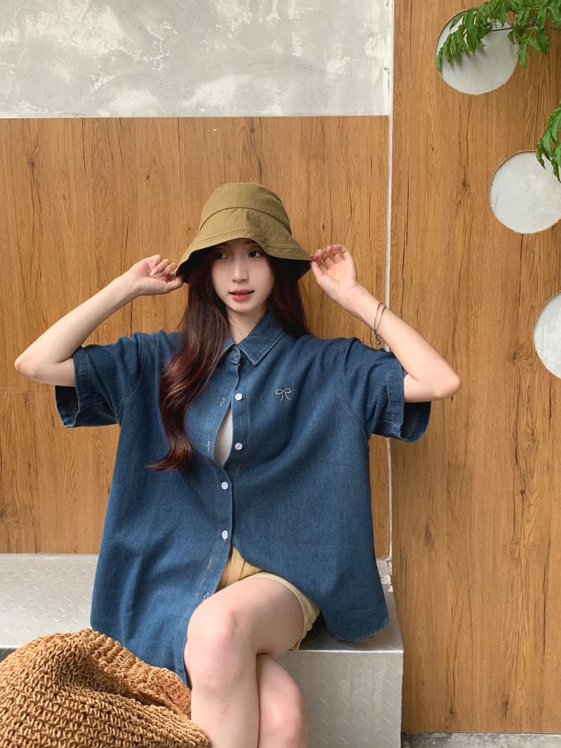 실사 정가 레트로 캐주얼 나비 매듭 자수 여성 셔츠 2026 새로운 POLO 칼라 5 점 소매 맨위 상세 이미지 19