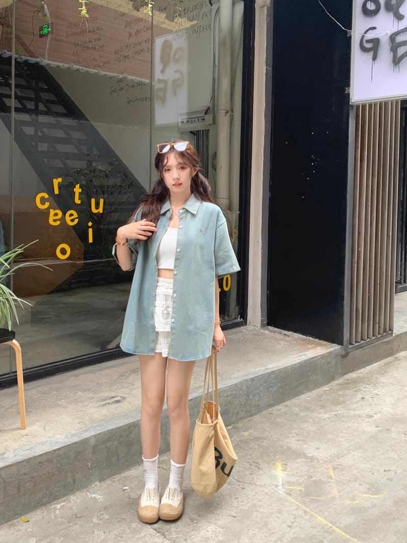 실사 정가 레트로 캐주얼 나비 매듭 자수 여성 셔츠 2026 새로운 POLO 칼라 5 점 소매 맨위 상세 이미지 31