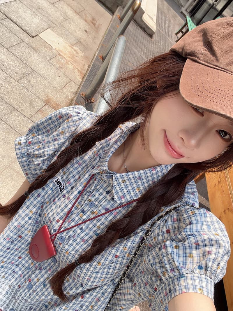 실사 정가 자수 체크무늬 거품 소매 여성 셔츠 2026 여름 새로운 Chic 달콤함 프릴 맨위 상세 이미지 12