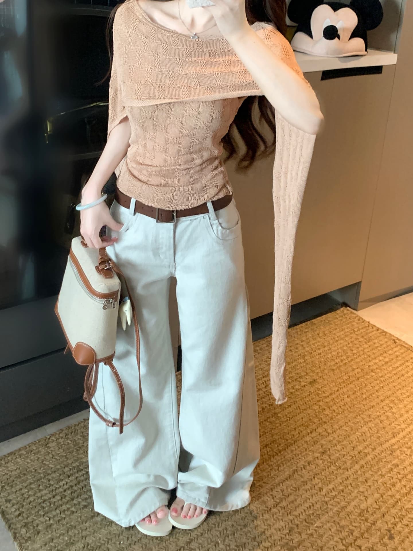 물건 가져 오기 ~까지 Daxi 하오 b03c 리본 비스듬한 어깨 홀로우 아웃 니트 티셔츠 여름 몸매 가꾸기 허리 수축 슬림해 보이는 인사이드 잡아라. 의류 상세 이미지 5