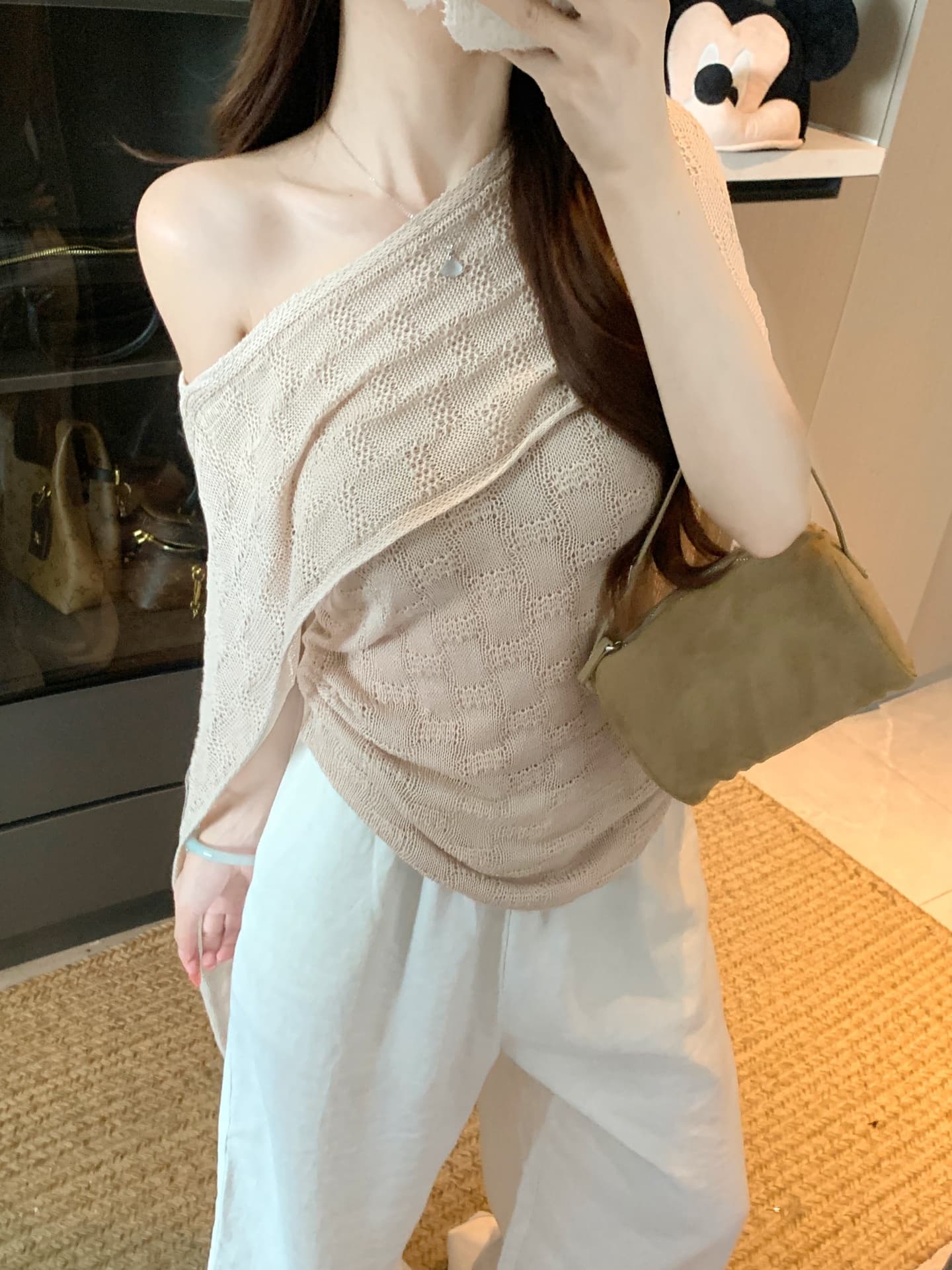 물건 가져 오기 ~까지 Daxi 하오 b03c 리본 비스듬한 어깨 홀로우 아웃 니트 티셔츠 여름 몸매 가꾸기 허리 수축 슬림해 보이는 인사이드 잡아라. 의류 상세 이미지 14