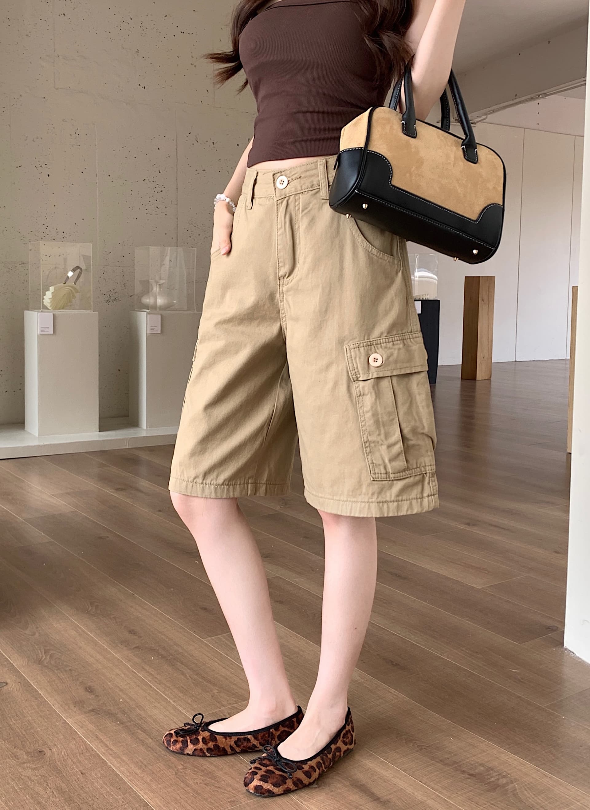 실사 카키 색 기타 주머니 워크웨어 데님 오부 바지 여성 여름 레트로 느슨함 센스 슬림해 보이는 스트레이트 바지 상세 이미지 12
