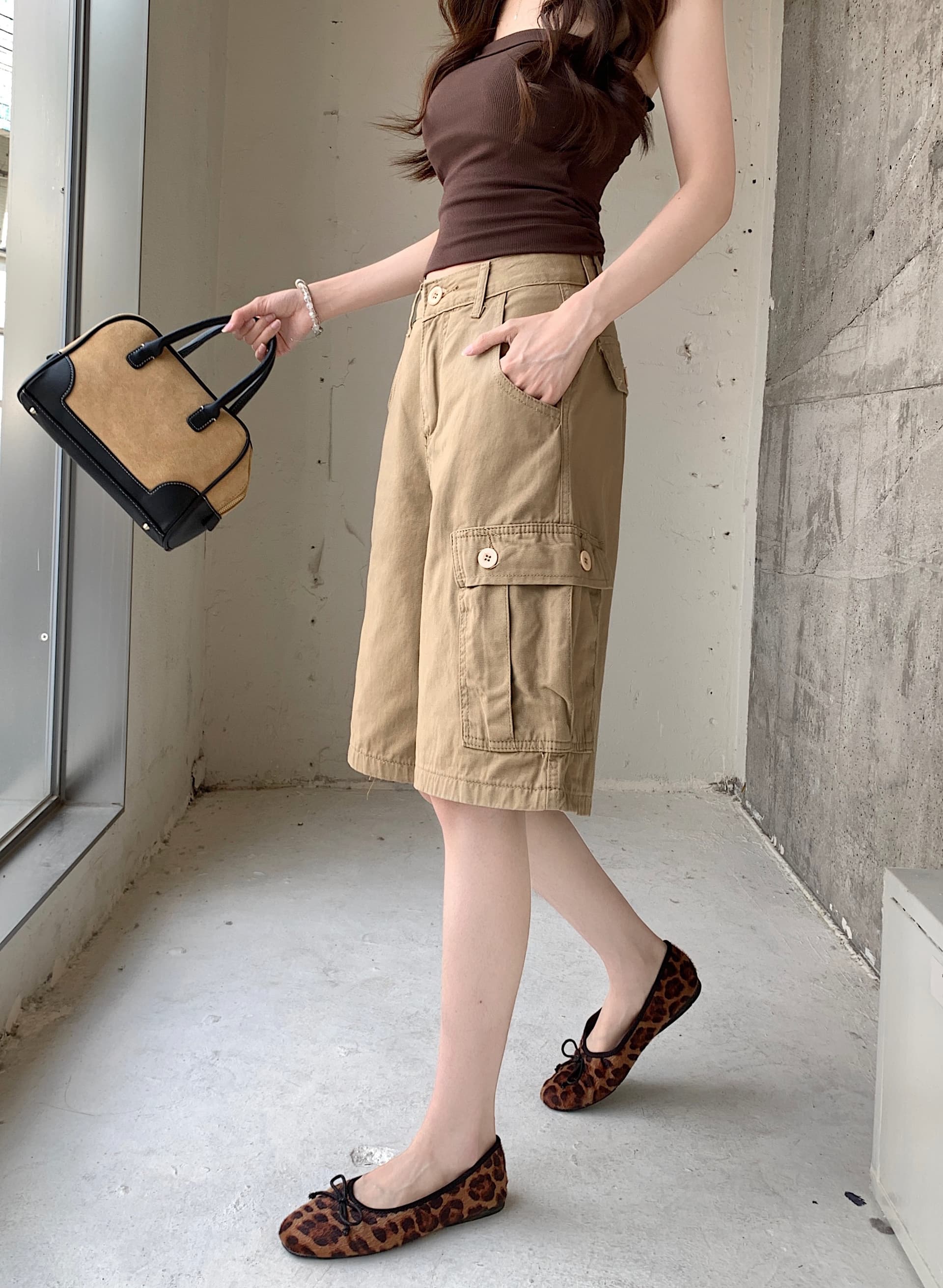 실사 카키 색 기타 주머니 워크웨어 데님 오부 바지 여성 여름 레트로 느슨함 센스 슬림해 보이는 스트레이트 바지 상세 이미지 14