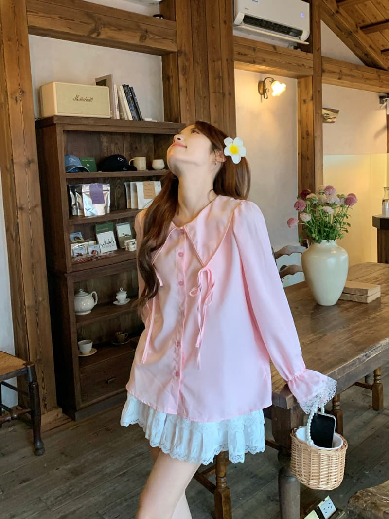 실사 정가 한 부서 나비 넥타이 폴로 칼라 여성 셔츠 가을 새로운 디자인 센스 Chic 긴팔 맨위 상세 이미지 6