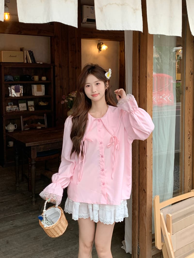 실사 정가 한 부서 나비 넥타이 폴로 칼라 여성 셔츠 가을 새로운 디자인 센스 Chic 긴팔 맨위 상세 이미지 18
