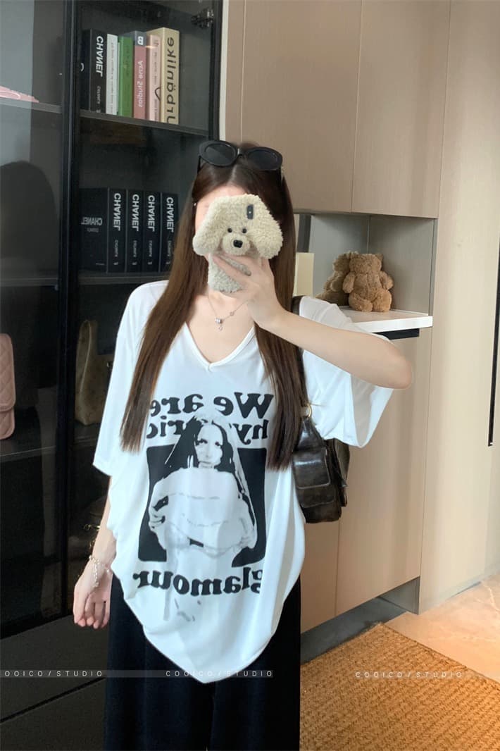 실사 정가 루즈핏 여름 5 점 소매 반팔 티셔츠 여성 이미지 5