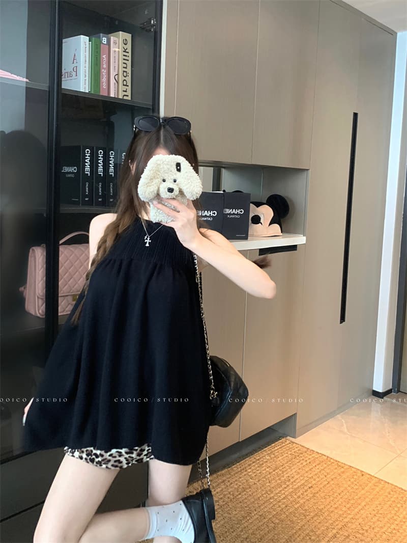 실사 정가 행침 목 맨위 민소매 조끼 작은 셔츠 레오파드 무늬 반신 스커트 한 마디 미니 스커트 상세 이미지 6