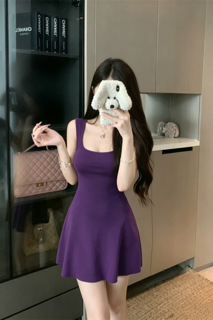 실사 정가 프랑스식 광장 칼라 니트 여성 드레스 여름 허리 수축 타이트 스커트 치마 핫걸 꼬집기 허리 미니 스커트 이미지 5