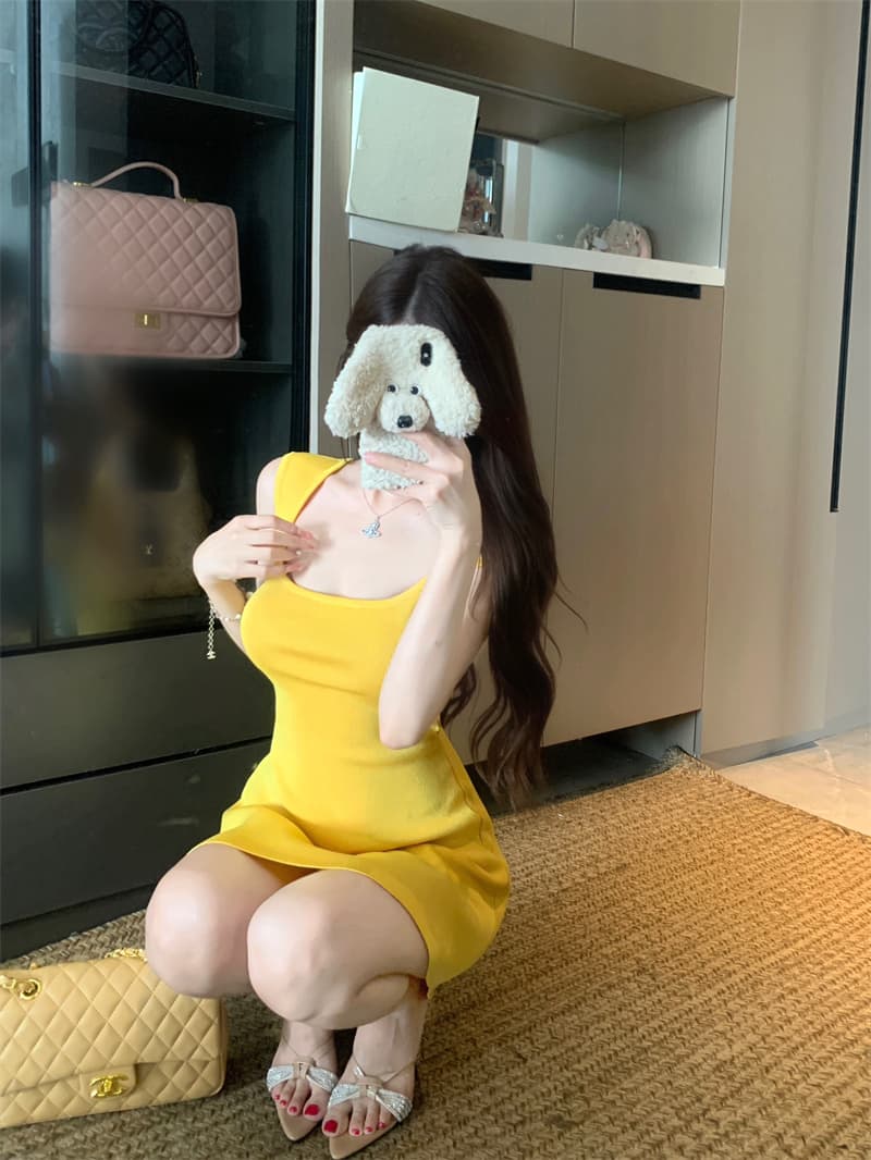 실사 정가 프랑스식 광장 칼라 니트 여성 드레스 여름 허리 수축 타이트 스커트 치마 핫걸 꼬집기 허리 미니 스커트 상세 이미지 10