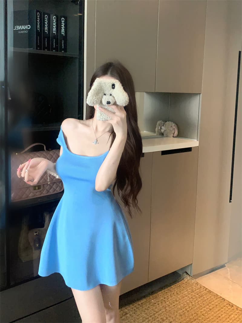 실사 정가 프랑스식 광장 칼라 니트 여성 드레스 여름 허리 수축 타이트 스커트 치마 핫걸 꼬집기 허리 미니 스커트 상세 이미지 24