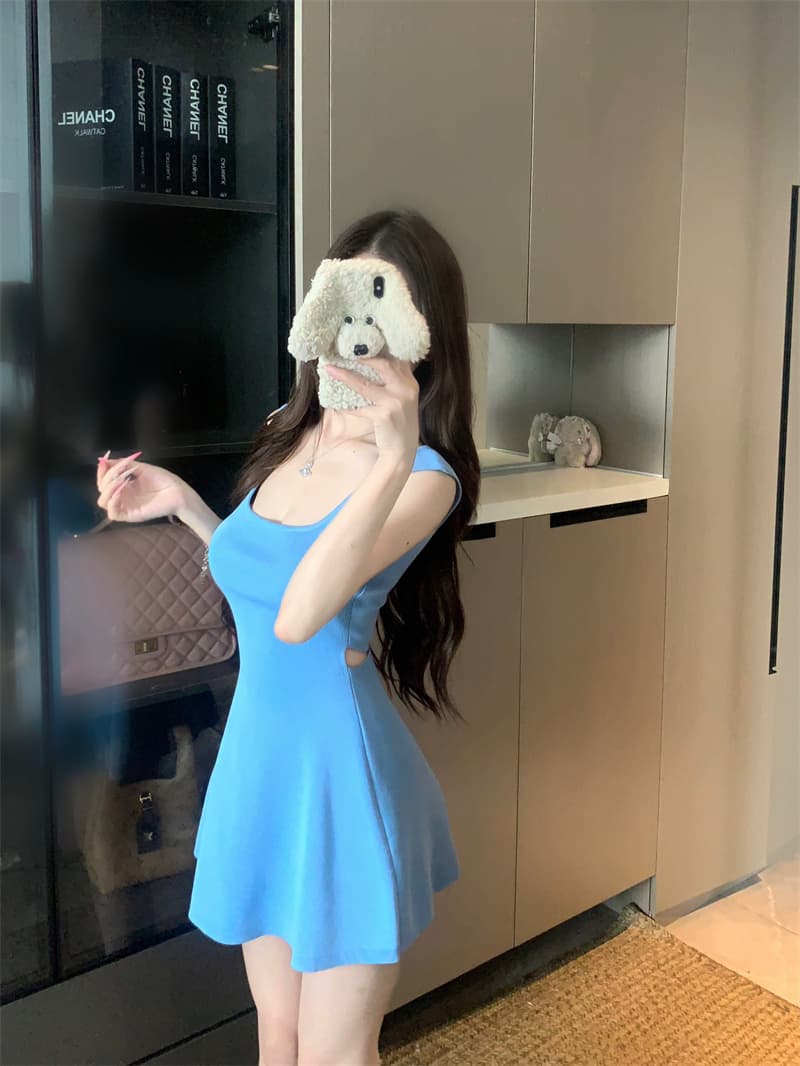 실사 정가 프랑스식 광장 칼라 니트 여성 드레스 여름 허리 수축 타이트 스커트 치마 핫걸 꼬집기 허리 미니 스커트 상세 이미지 25
